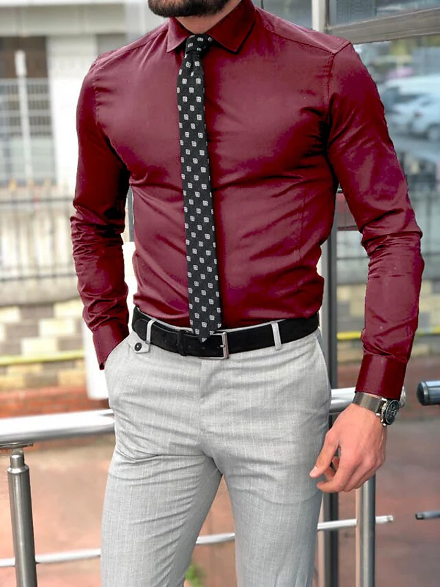 Men's Standard Fit Long Sleeve Lapel Polyester Shirt - Image 6