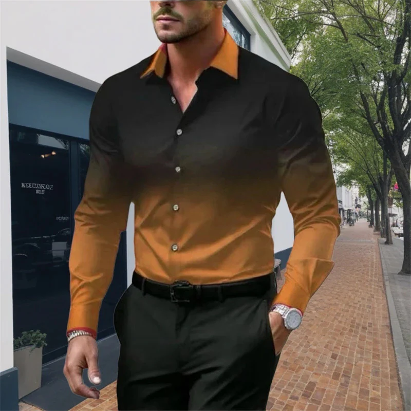 Men's Standard Fit Long Sleeves Casual Gradient Color Shirt - Image 2
