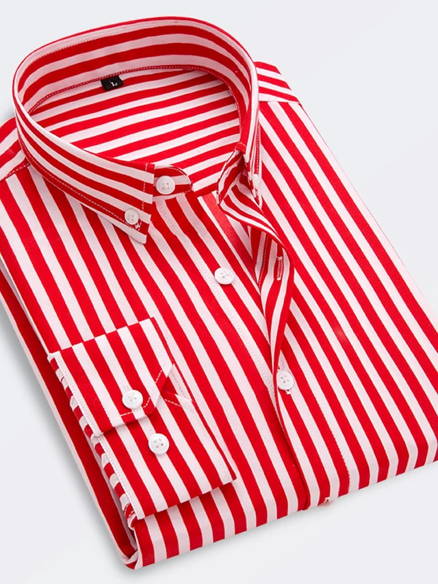 Men's Standard Fit Long Sleeves Lapel Stripe Shirt - Image 4