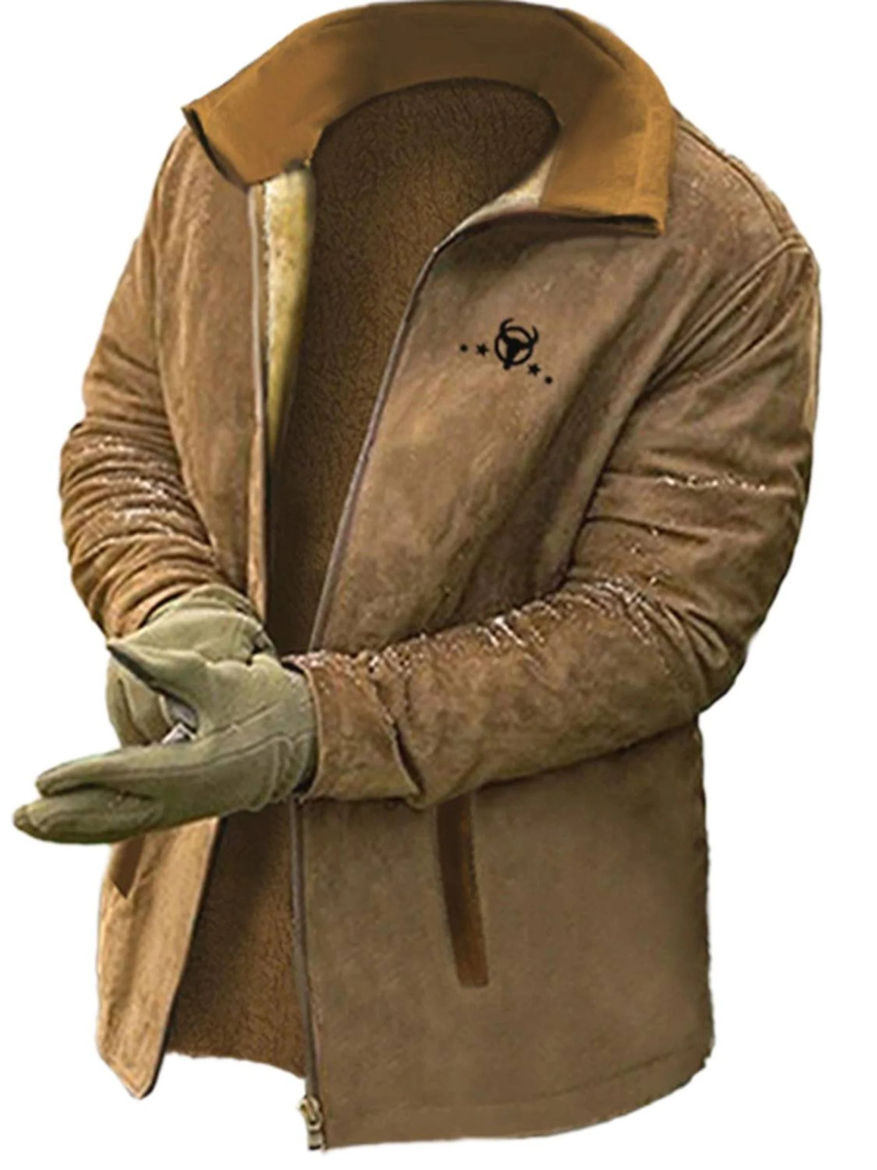 Men's Suit Winter Warm Fashion Brown Daily Cowboy Jacket - Image 5