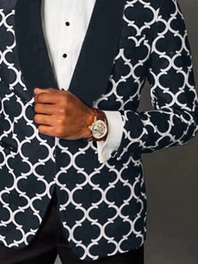Men's Tailored Fit Checkered Single Breasted One-button Fashion Party Jacket - Image 2