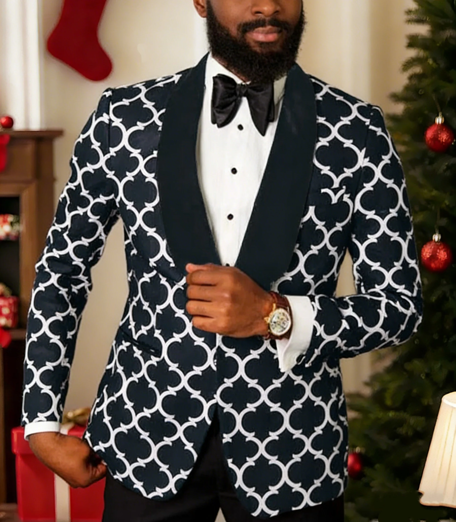 Men's Tailored Fit Checkered Single Breasted One-button Fashion Party Jacket - Image 3