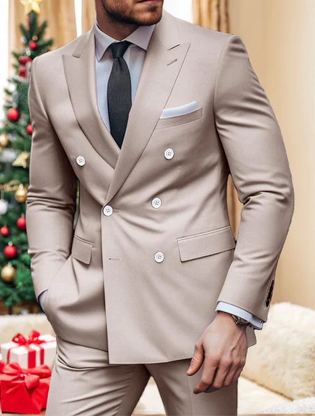 Men's Tailored Fit Double Breasted Six-buttons 2 Pieces Beach Wedding Suits - Image 2