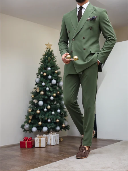 Men's Tailored Fit Double Breasted Six-buttons 2 Pieces Wedding Suits - Image 8
