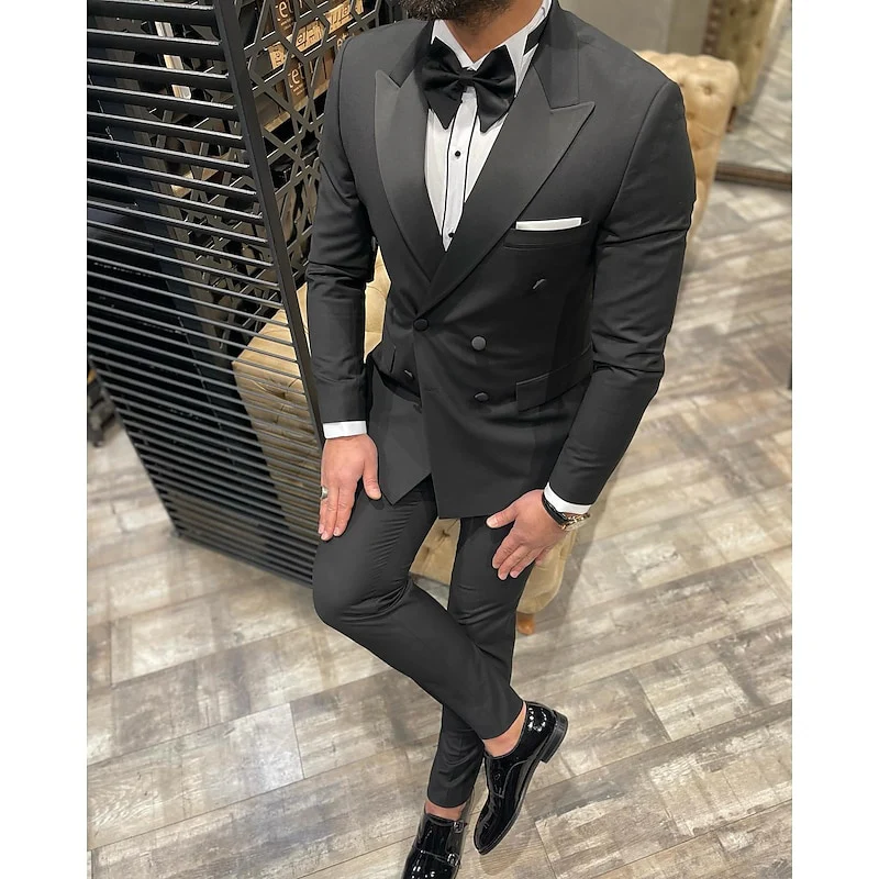 Men's Tailored Fit Double Breasted Six-buttons 2 Pieces Prom Wedding Suits - Image 2
