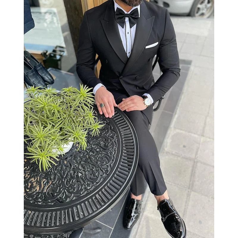Men's Tailored Fit Double Breasted Six-buttons 2 Pieces Prom Wedding Suits - Image 3