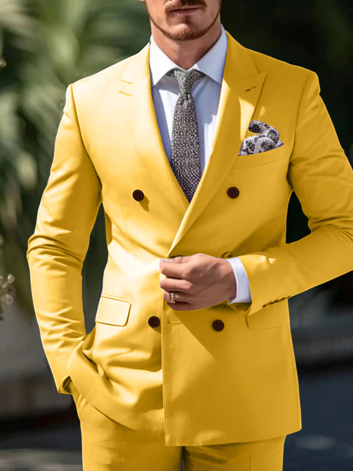 Men's Tailored Fit Double Breasted Six-buttons 2 Pieces Wedding Suits - Image 17