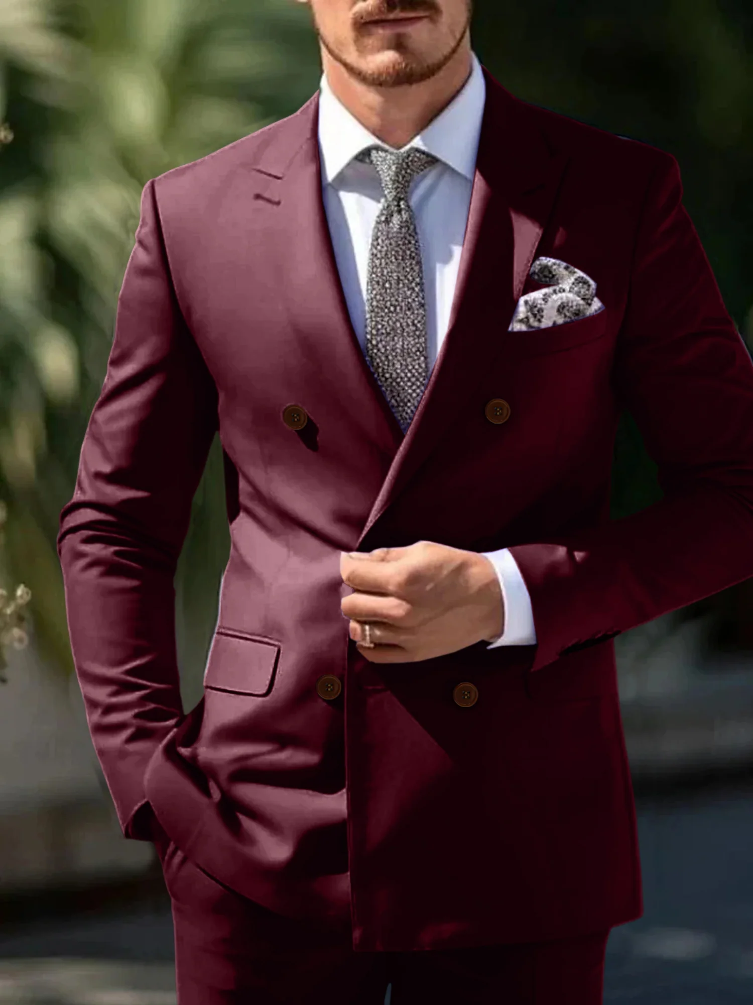 Men's Tailored Fit Double Breasted Six-buttons 2 Pieces Wedding Suits - Image 4