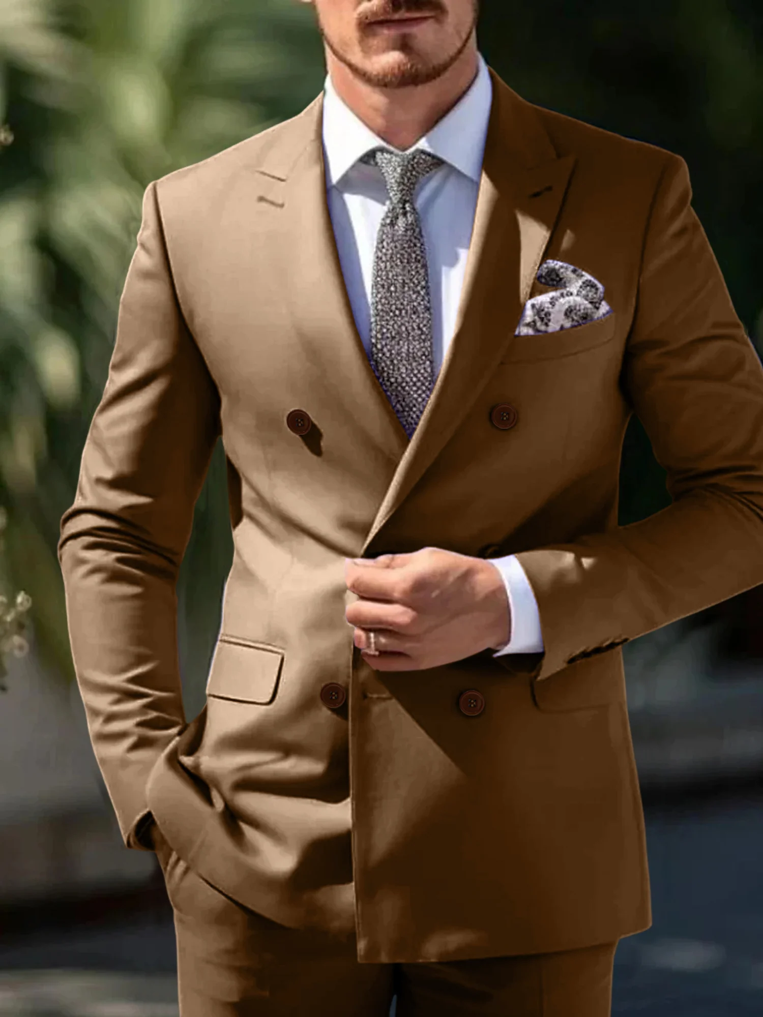 Men's Tailored Fit Double Breasted Six-buttons 2 Pieces Wedding Suits - Image 7