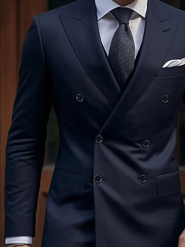 Men's Tailored Fit Double Breasted Six-buttons 2 Pieces Wedding Suits - Image 2