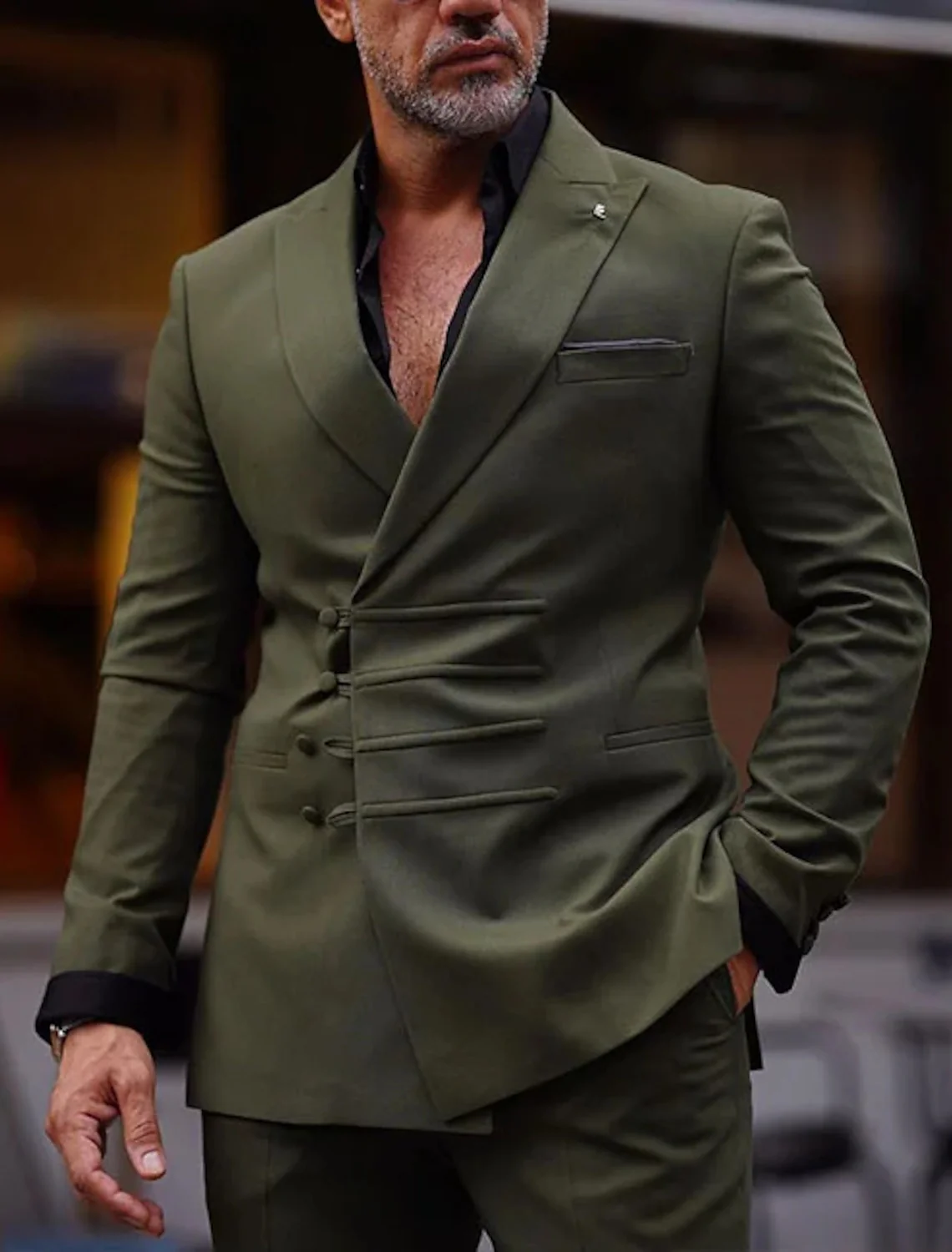 Men's Tailored Fit Double Breasted Six-buttons Solid Colored 2 Piece Prom Wedding Suits - Image 4