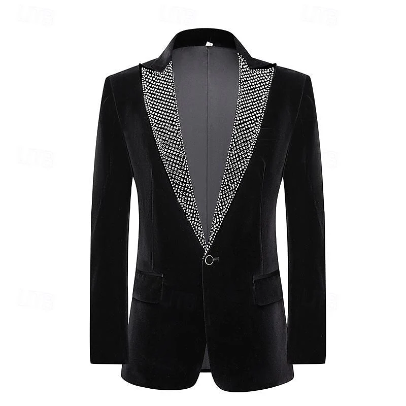 Men's Tailored Fit Single Breasted 2 Pieces Pure Color Velvet Sequin Blazer Wedding Suits - Image 2