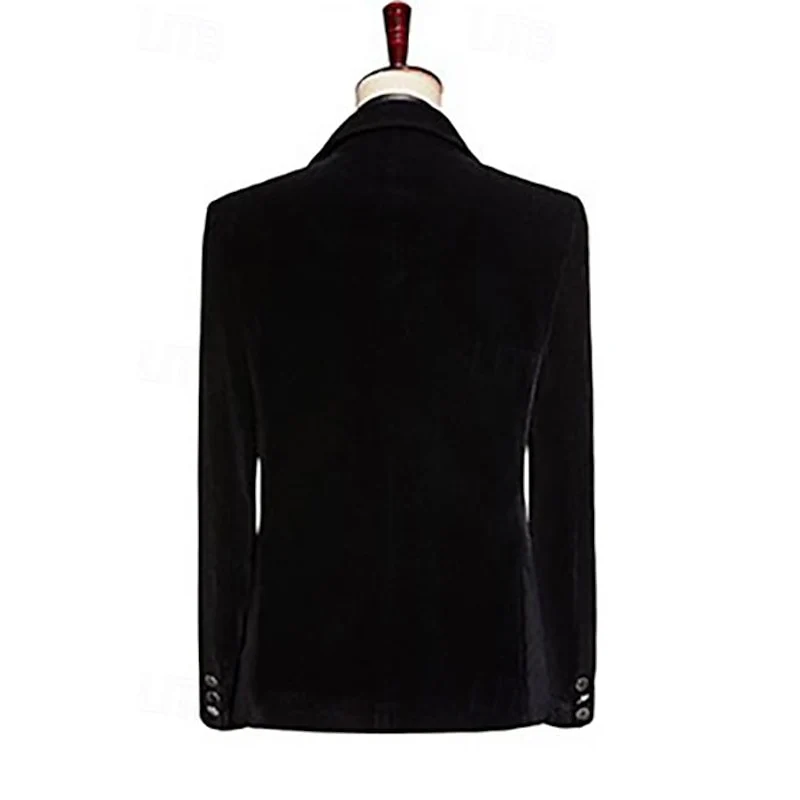 Men's Tailored Fit Single Breasted 2 Pieces Pure Color Velvet Sequin Blazer Wedding Suits - Image 3