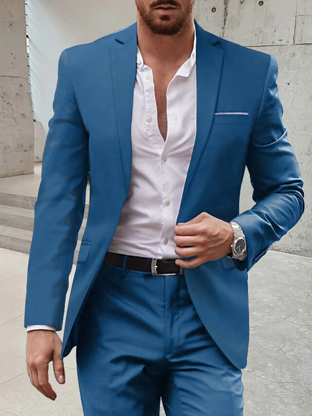 Men's Tailored Fit Single Breasted One-button 2 Pieces Wedding Suits - Image 6