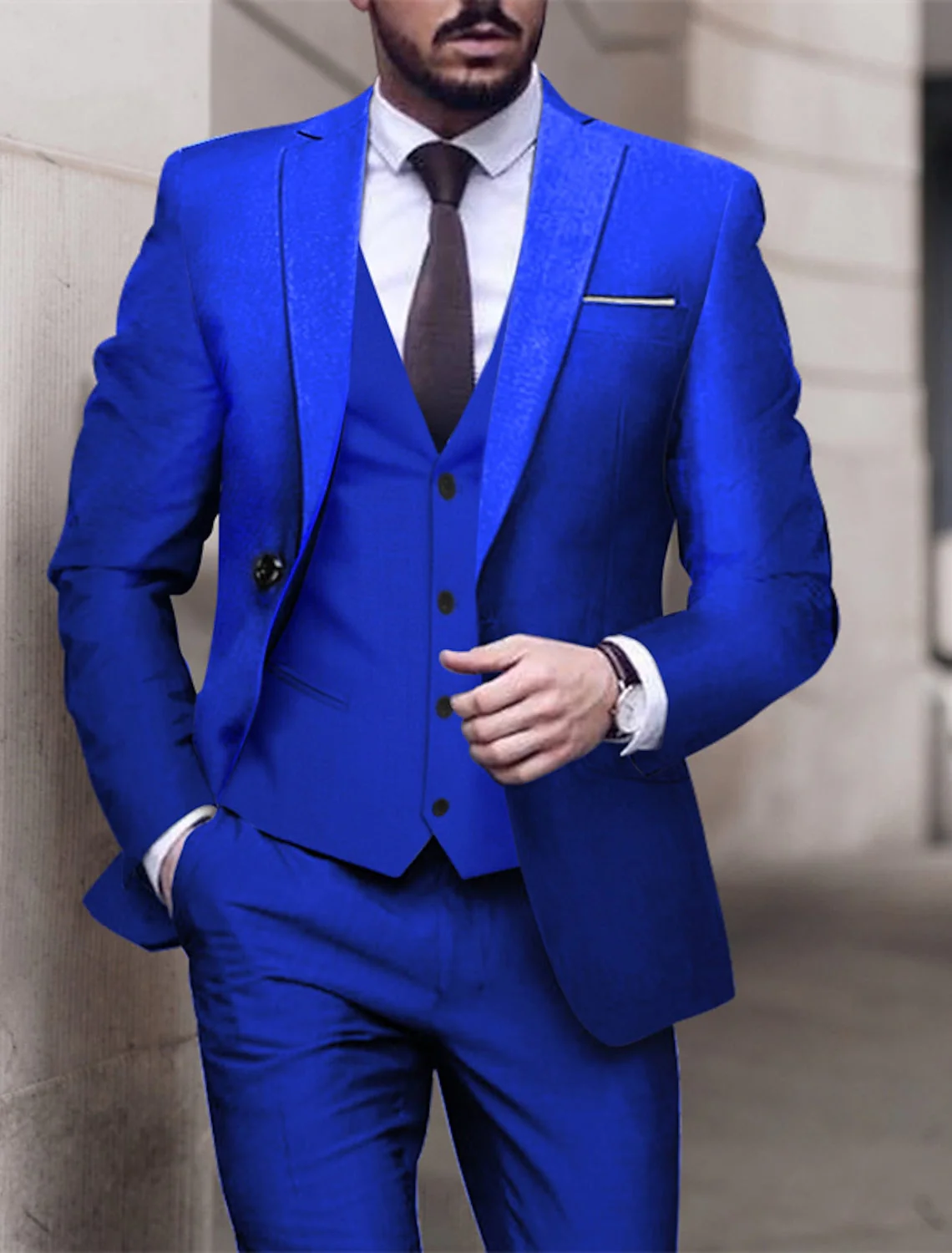 Men's Tailored Fit Single Breasted One-button 3 Pieces Solid Colored Wedding Suits - Image 3