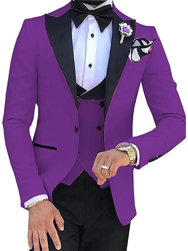 Men's Tailored Fit Single Breasted One-button 3 Pieces Solid Colored Wedding Suits - Image 3