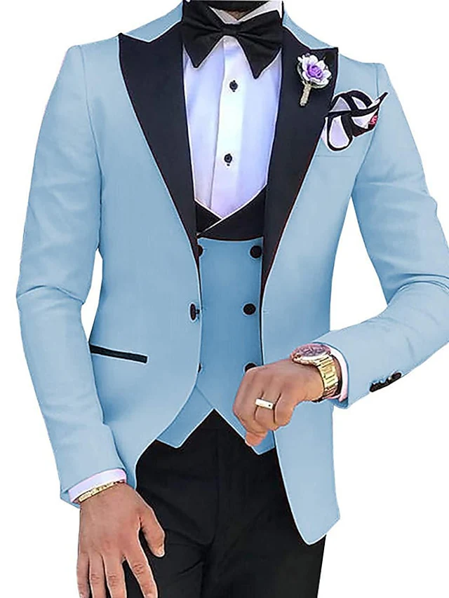 Men's Tailored Fit Single Breasted One-button 3 Pieces Solid Colored Wedding Suits - Image 4