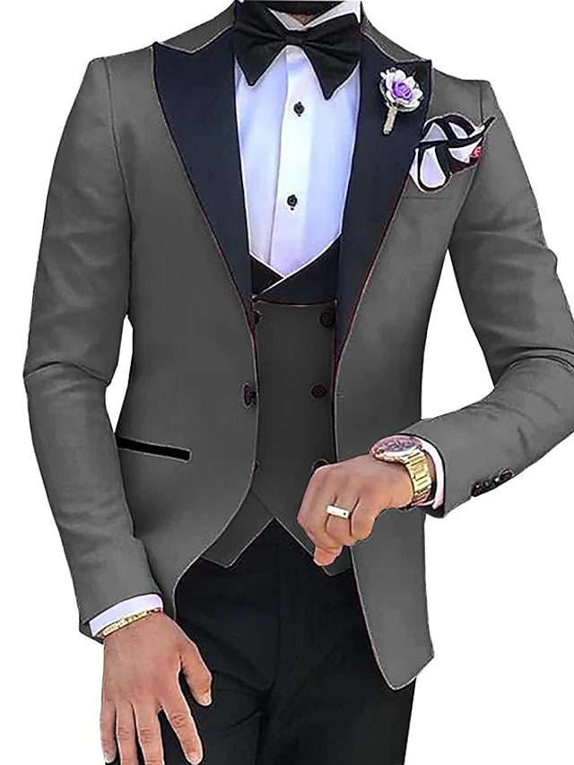 Men's Tailored Fit Single Breasted One-button 3 Pieces Solid Colored Wedding Suits - Image 5