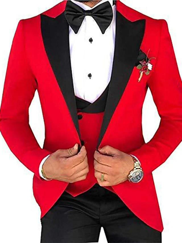 Men's Tailored Fit Single Breasted One-button 3 Pieces Solid Colored Wedding Suits - Image 6