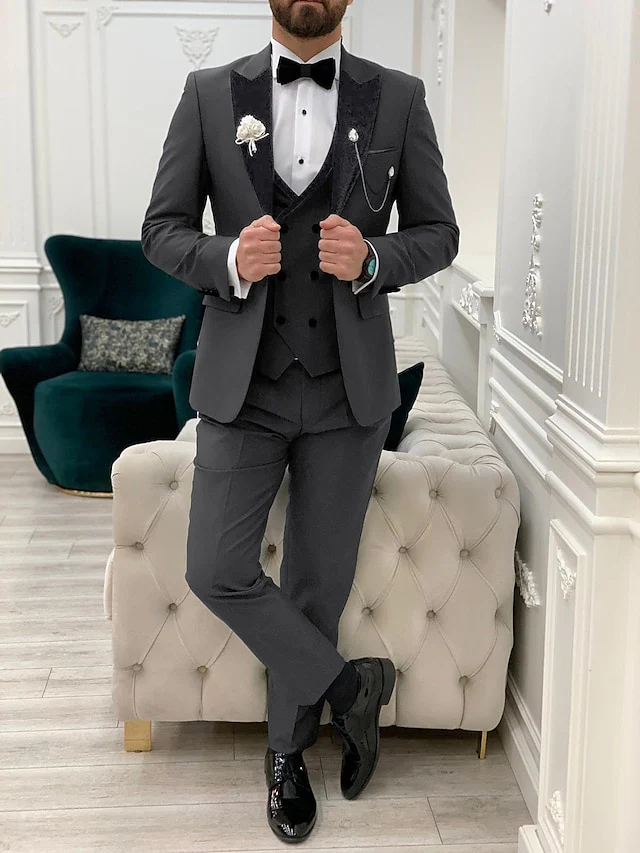 Men's Tailored Fit Single Breasted One-button 3 Pieces Solid Colored Wedding Suits - Image 3