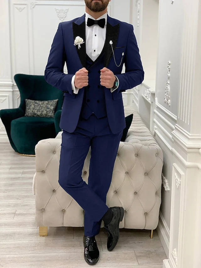 Men's Tailored Fit Single Breasted One-button 3 Pieces Solid Colored Wedding Suits - Image 4