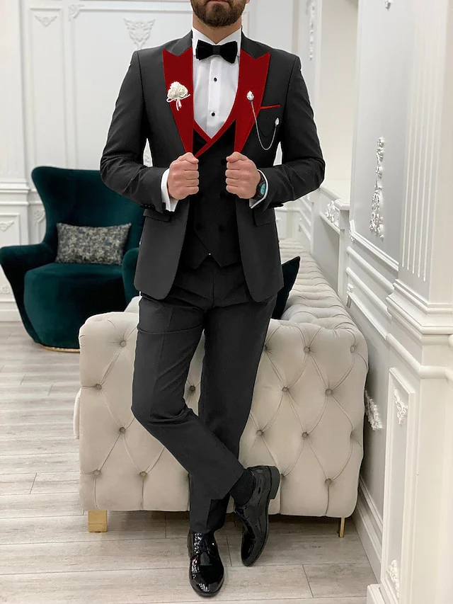 Men's Tailored Fit Single Breasted One-button 3 Pieces Solid Colored Wedding Suits - Image 5