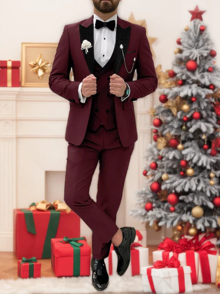 Men's Tailored Fit Single Breasted One-button 3 Pieces Solid Colored Wedding Suits - Image 6