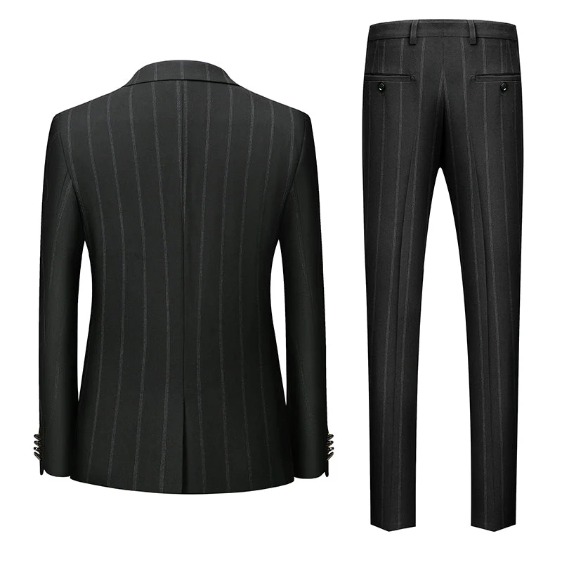 Men's Tailored Fit Single Breasted One-button 3 Pieces Striped Wedding Suits - Image 3