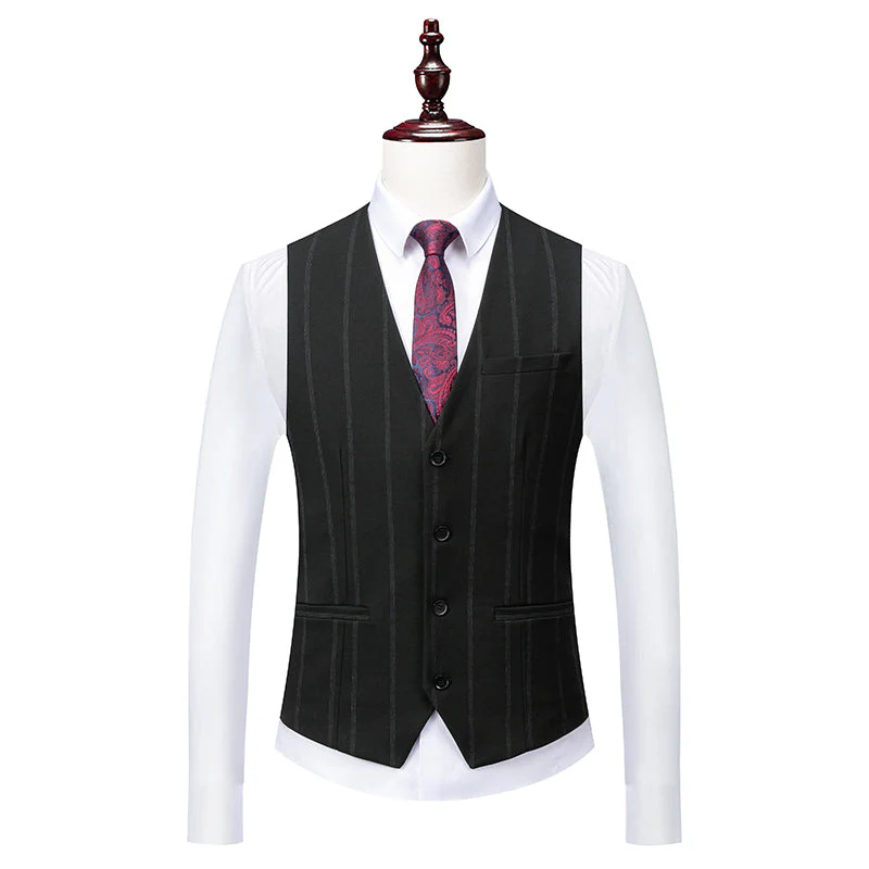 Men's Tailored Fit Single Breasted One-button 3 Pieces Striped Wedding Suits - Image 4