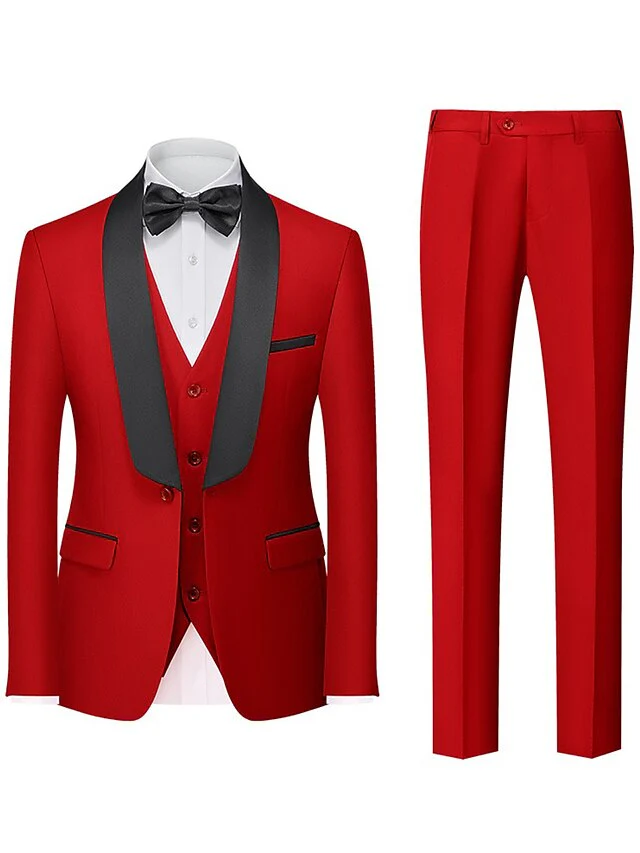 Men's Tailored Fit Single Breasted One-button 3 Pieces Wedding Suits - Image 12