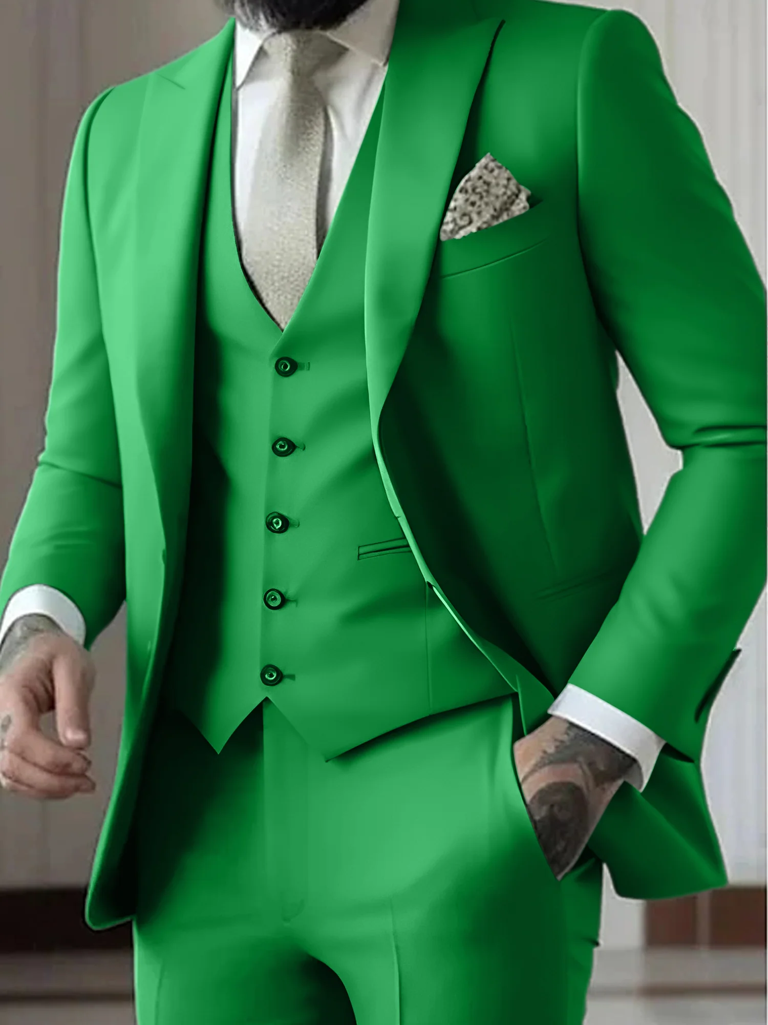 Men's Tailored Fit Single Breasted One-button 3 Pieces Wedding Suits - Image 10