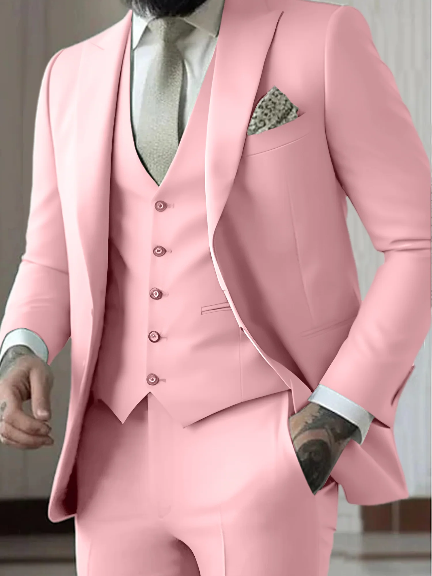 Men's Tailored Fit Single Breasted One-button 3 Pieces Wedding Suits - Image 12