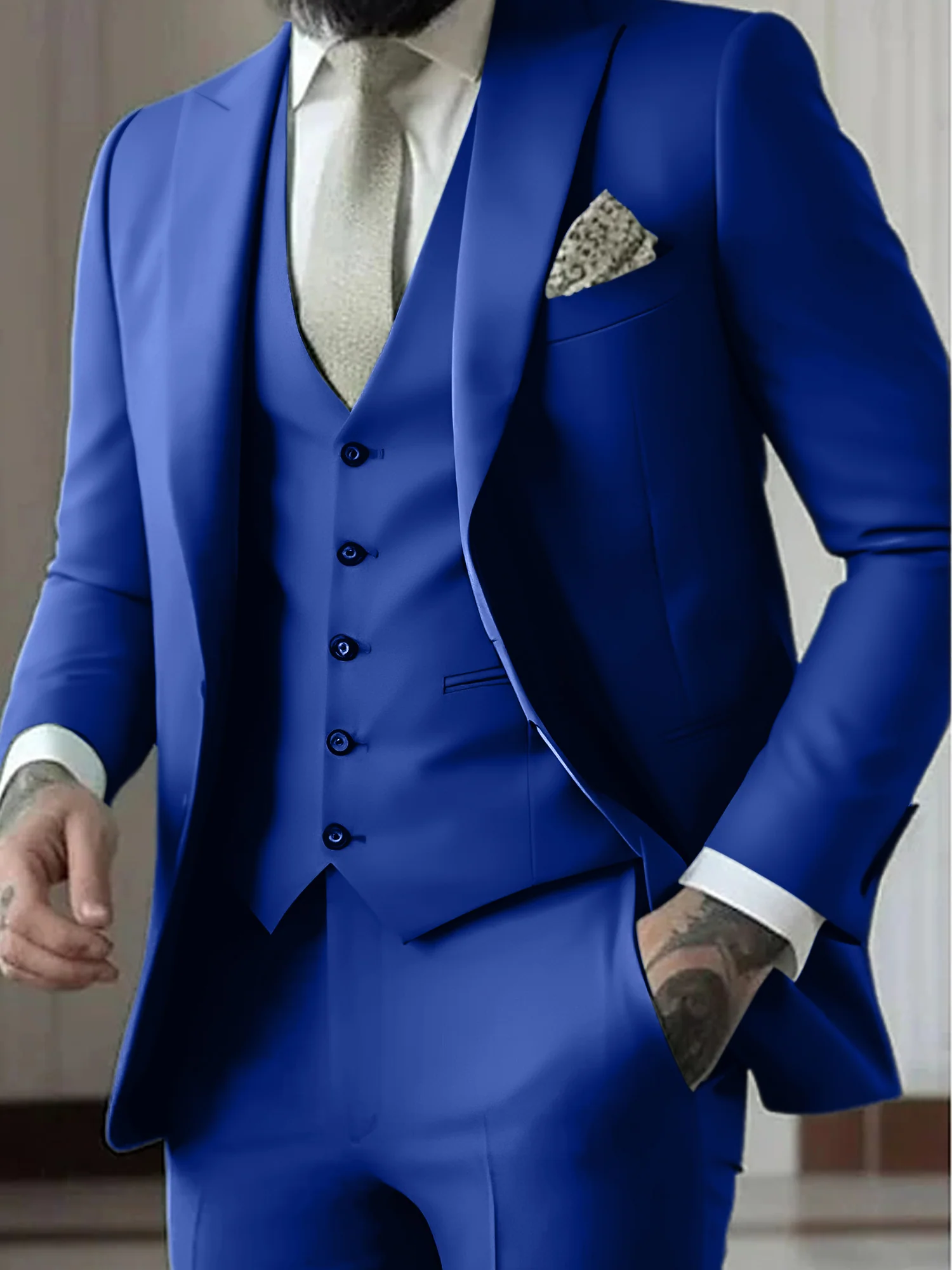 Men's Tailored Fit Single Breasted One-button 3 Pieces Wedding Suits - Image 15