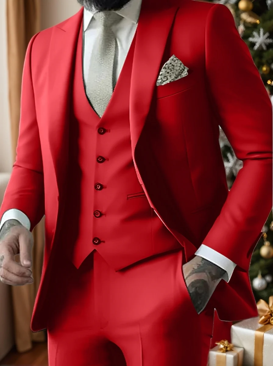 Men's Tailored Fit Single Breasted One-button 3 Pieces Wedding Suits - Image 19