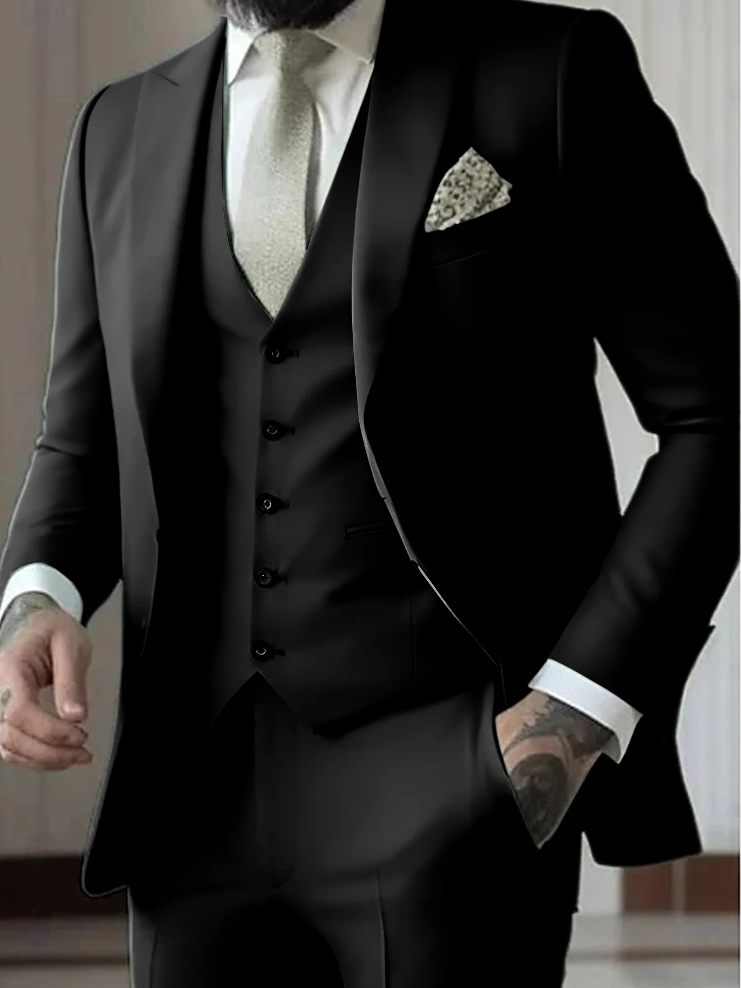 Men's Tailored Fit Single Breasted One-button 3 Pieces Wedding Suits - Image 3