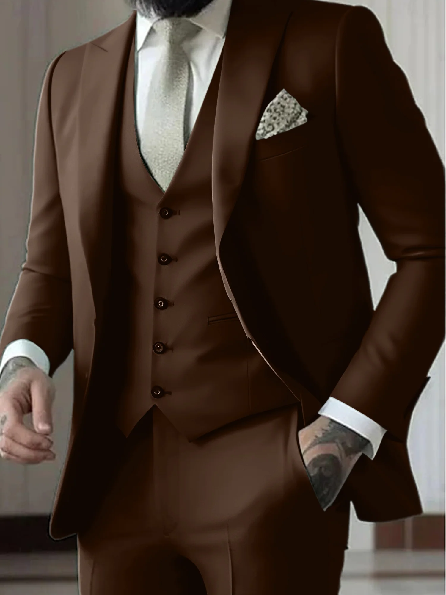 Men's Tailored Fit Single Breasted One-button 3 Pieces Wedding Suits - Image 4
