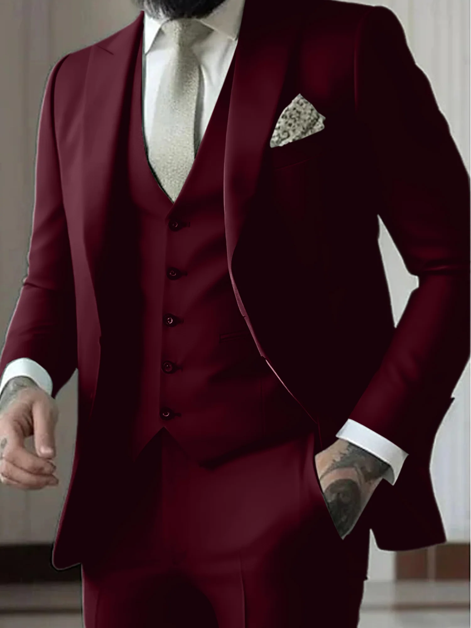 Men's Tailored Fit Single Breasted One-button 3 Pieces Wedding Suits - Image 5