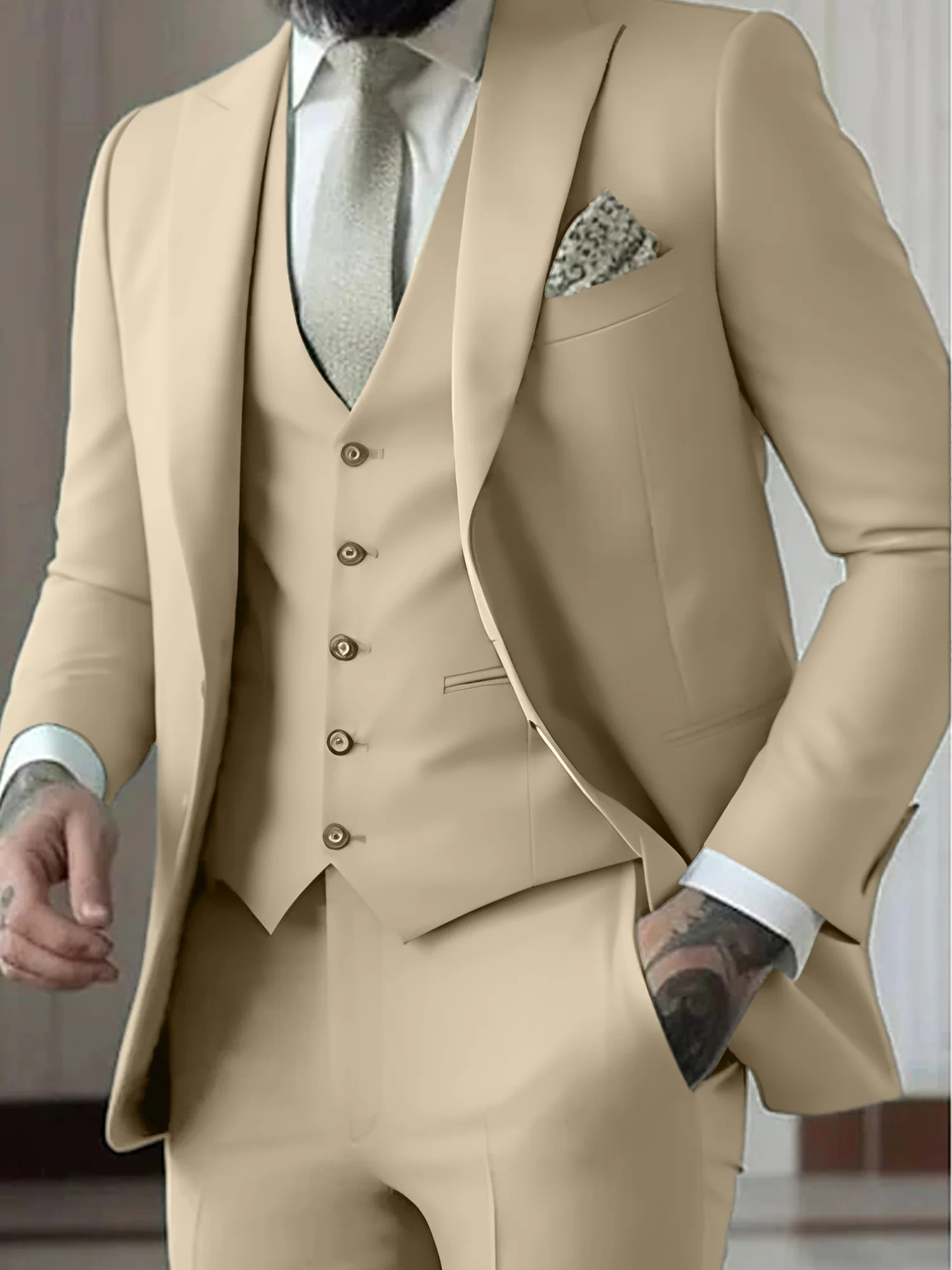 Men's Tailored Fit Single Breasted One-button 3 Pieces Wedding Suits - Image 6