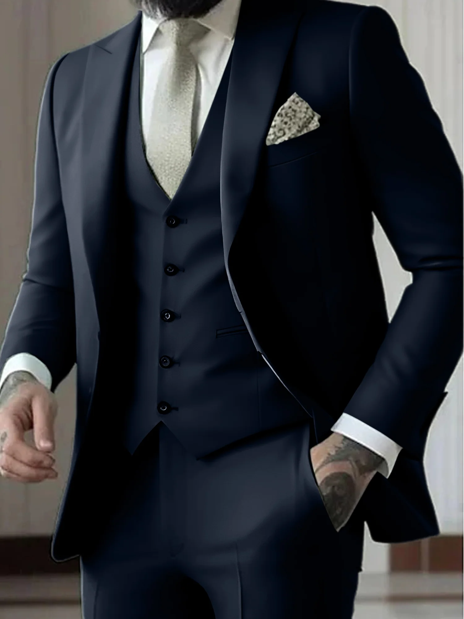 Men's Tailored Fit Single Breasted One-button 3 Pieces Wedding Suits - Image 7