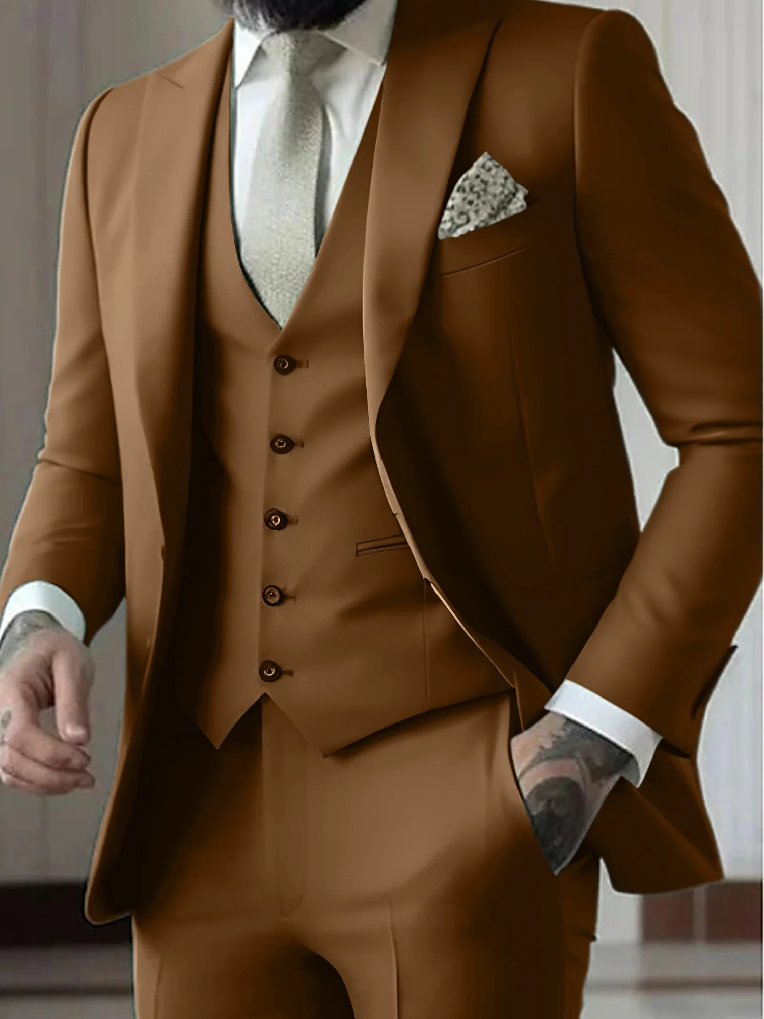 Men's Tailored Fit Single Breasted One-button 3 Pieces Wedding Suits - Image 8