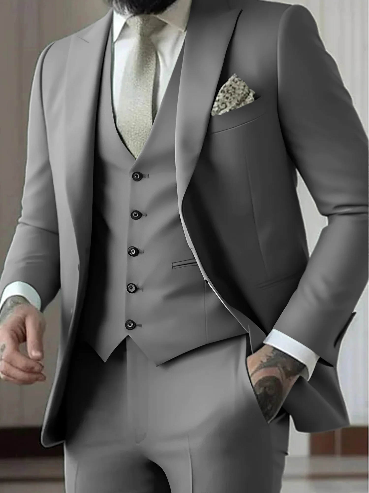 Men's Tailored Fit Single Breasted One-button 3 Pieces Wedding Suits - Image 9