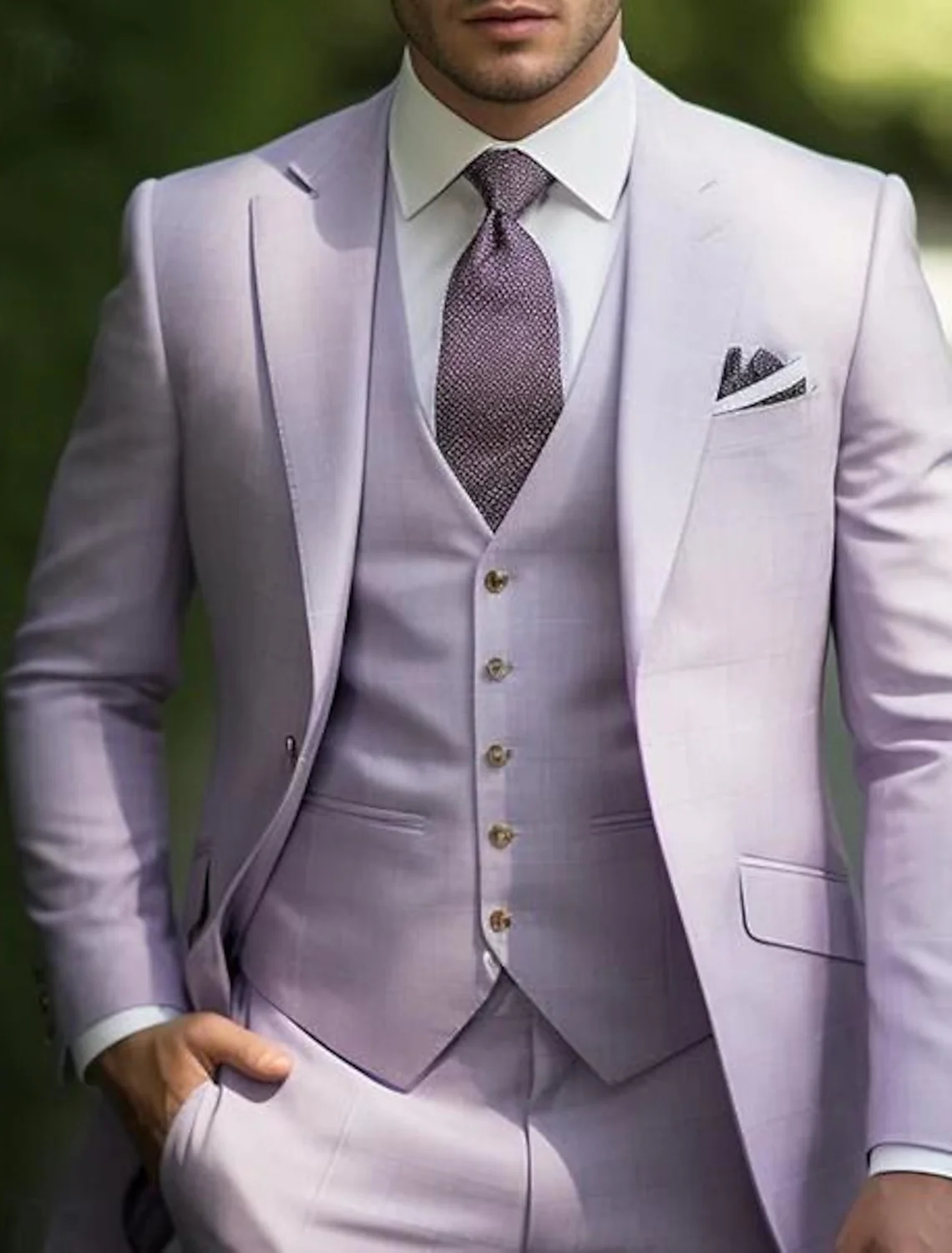 Men's Tailored Fit Single Breasted One-button 3 Pieces Wedding Suits - Image 2