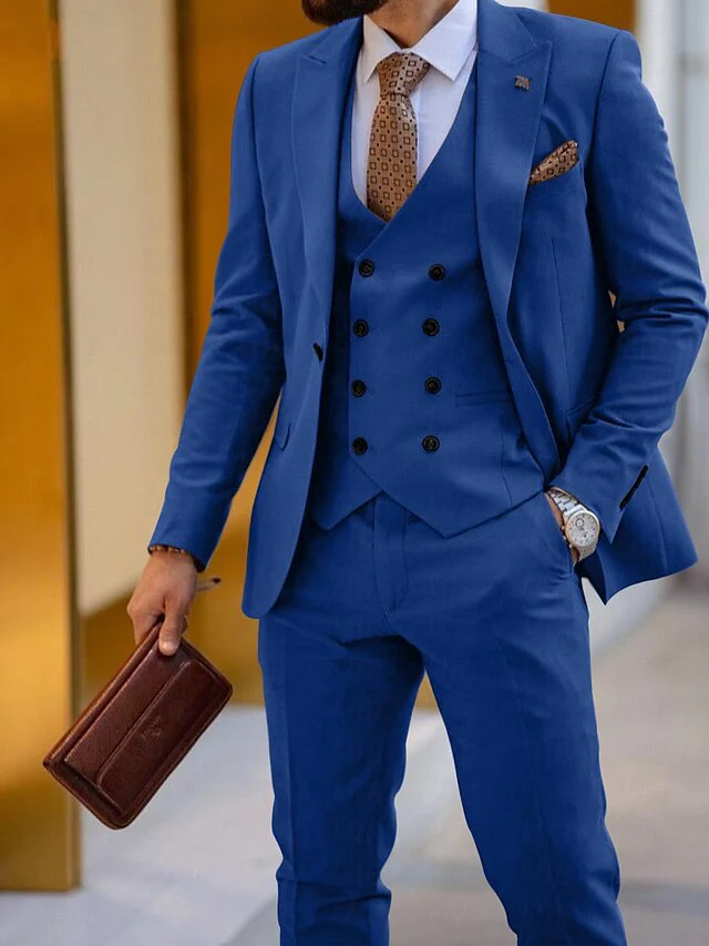 Men's Tailored Fit Single Breasted One-button 3 Pieces Wedding Suits - Image 10