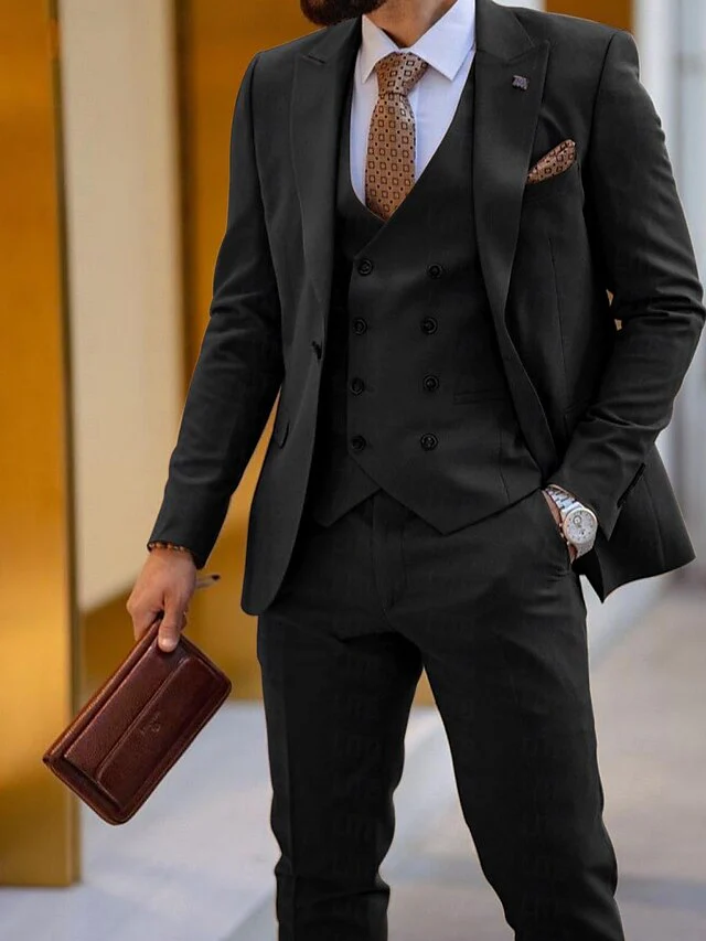 Men's Tailored Fit Single Breasted One-button 3 Pieces Wedding Suits - Image 11