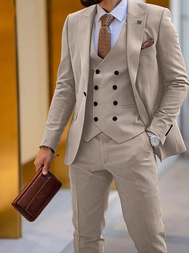 Men's Tailored Fit Single Breasted One-button 3 Pieces Wedding Suits - Image 12