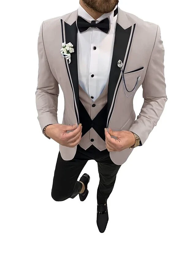 Men's Tailored Fit Single Breasted One-button 3 Pieces Wedding Suits - Image 11