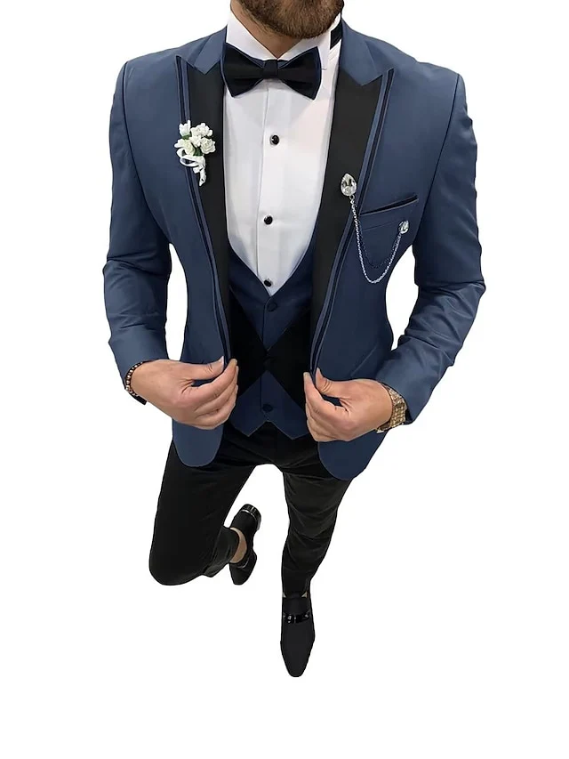 Men's Tailored Fit Single Breasted One-button 3 Pieces Wedding Suits - Image 7