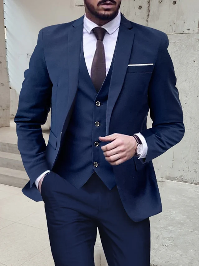 Men's Tailored Fit Single Breasted One-button 3 Pieces Wedding Suits - Image 3