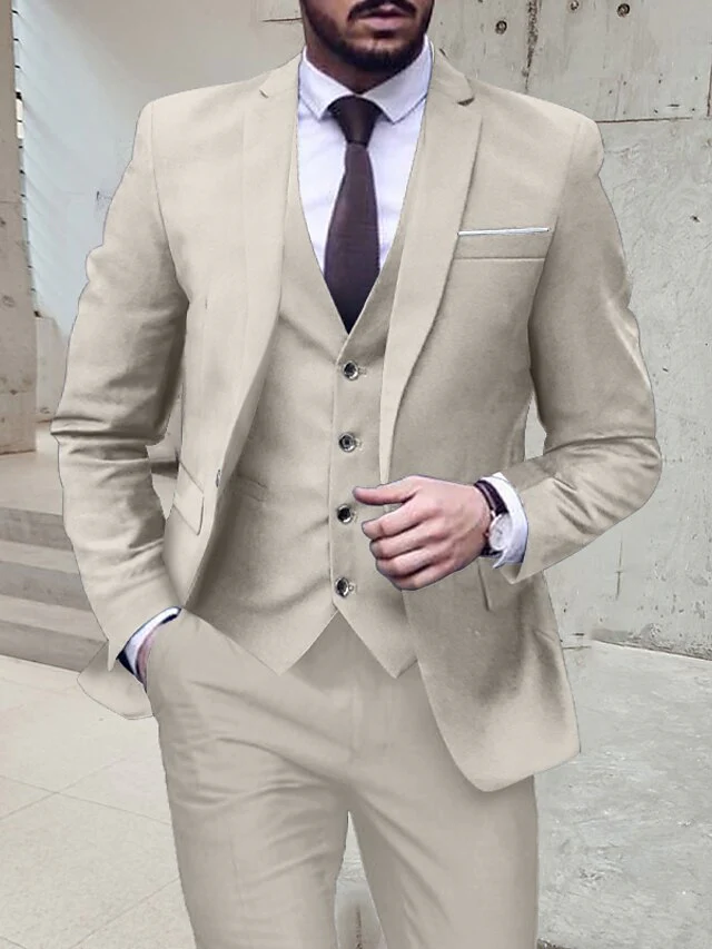Men's Tailored Fit Single Breasted One-button 3 Pieces Wedding Suits - Image 5