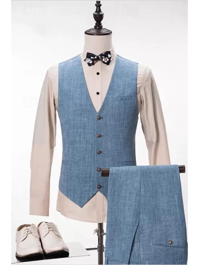 Men's Tailored Fit Single Breasted One-button 3 Pieces Wedding Suits - Image 2